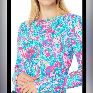 EUC Lilly Pulitzer Aleah Top surf Blue Flim Flam size L